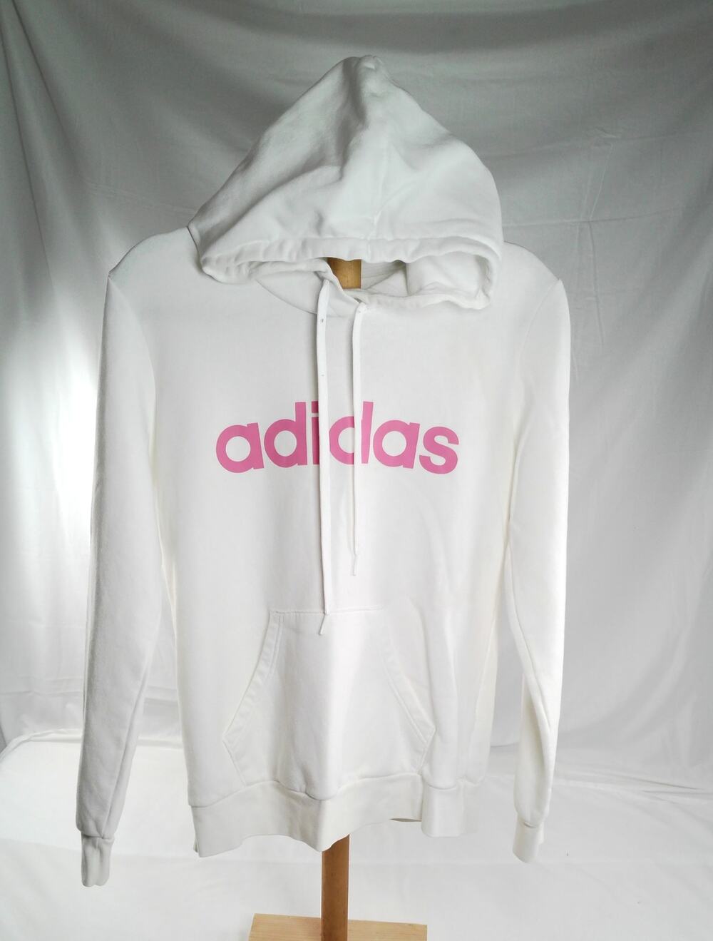 Adidas White Pink Logo Pullover Hoodie Women's Medium Athletic Sweatshirt